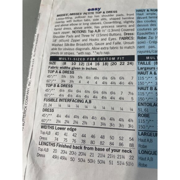 Y2K Butterick Sewing Pattern Size 14-16-18 5360 Petite Top Dress Vintage CUT - Picture 4 of 6